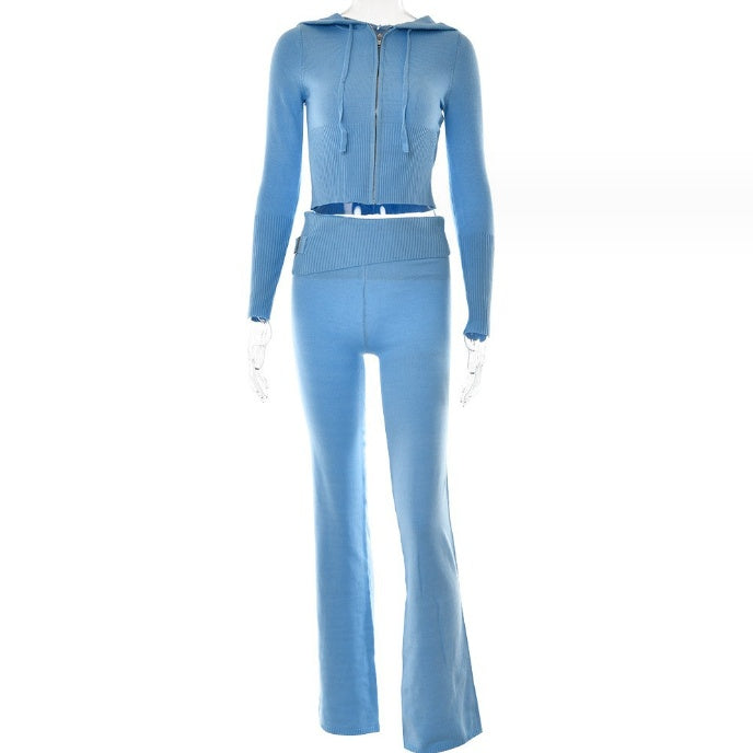 Matching Set Hoodie Zip Long Sleeve Sweater And High Waist Long Pants Set Women's Clothing